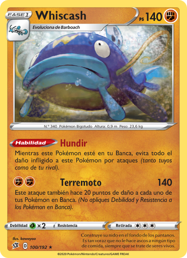 Whiscash 100 — Rebel Clash (Spanish Pokémon TCG card)