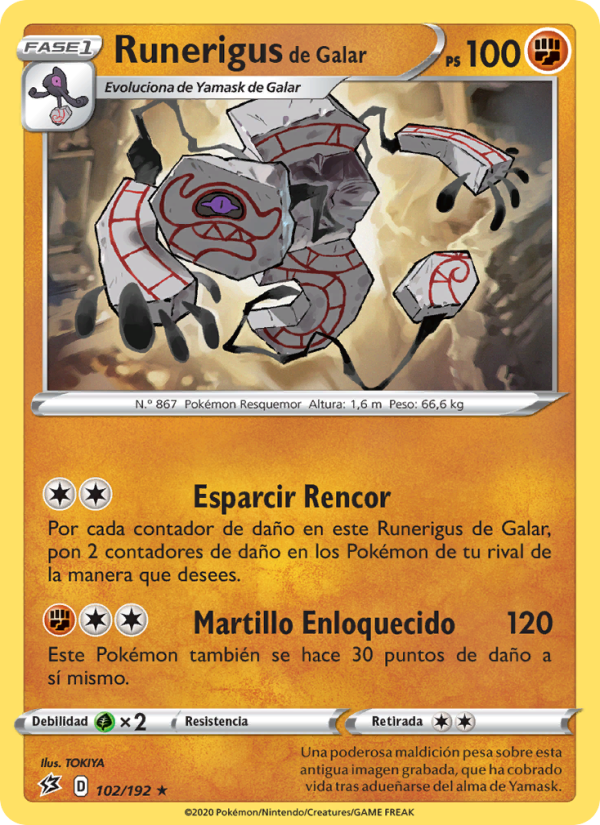 Runerigus de Galar 102 — Rebel Clash (Spanish Pokémon TCG card)