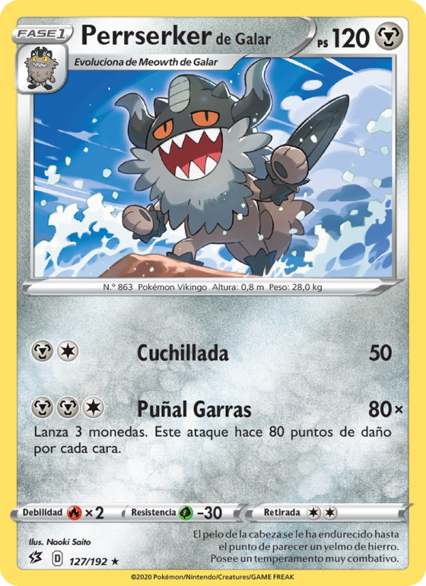Perrserker de Galar 127 — Rebel Clash (Spanish Pokémon TCG card)
