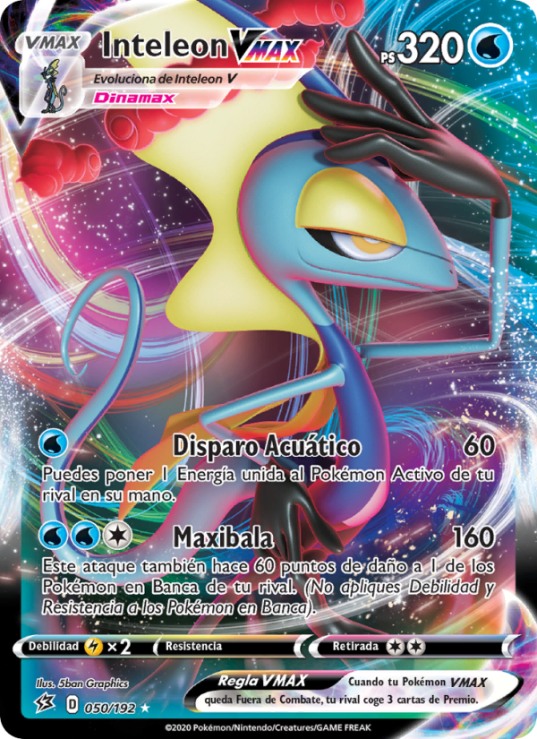 Inteleon VMAX 50 — Rebel Clash (Spanish Pokémon TCG card)