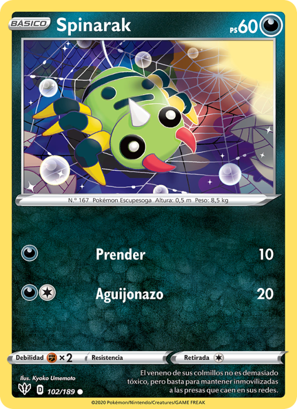 Spinarak 102 — Darkness Ablaze (Spanish Pokémon TCG card)