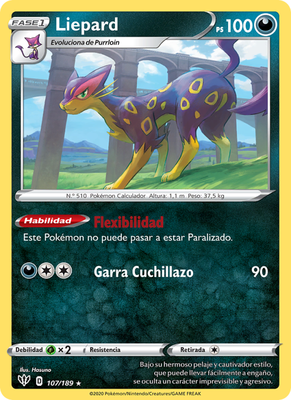 Liepard 107 — Darkness Ablaze (Spanish Pokémon TCG card)