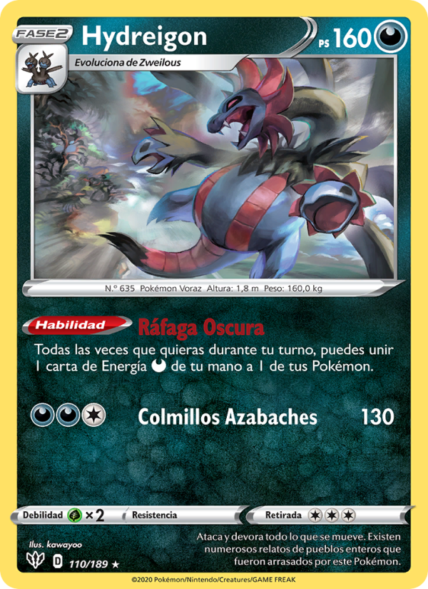 Hydreigon 110 — Darkness Ablaze (Spanish Pokémon TCG card)