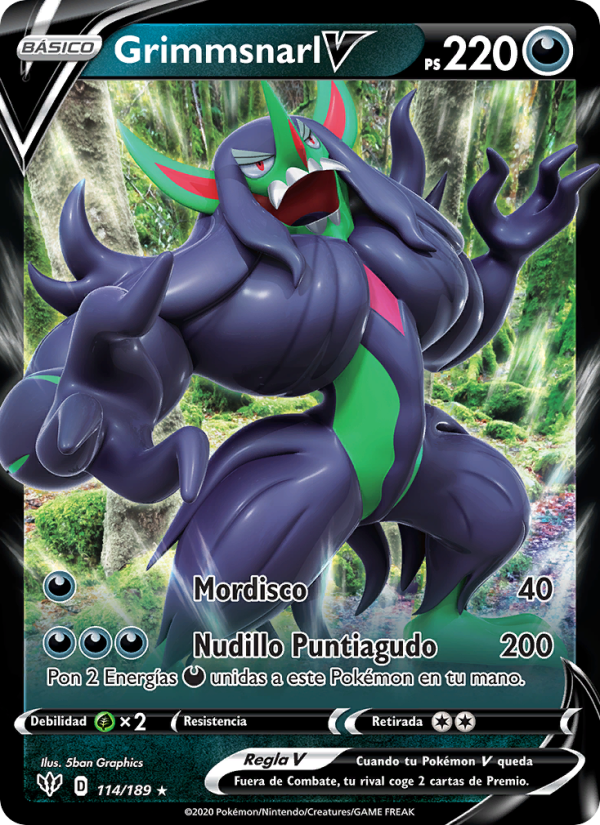 Grimmsnarl V 114 — Darkness Ablaze (Spanish Pokémon TCG card)