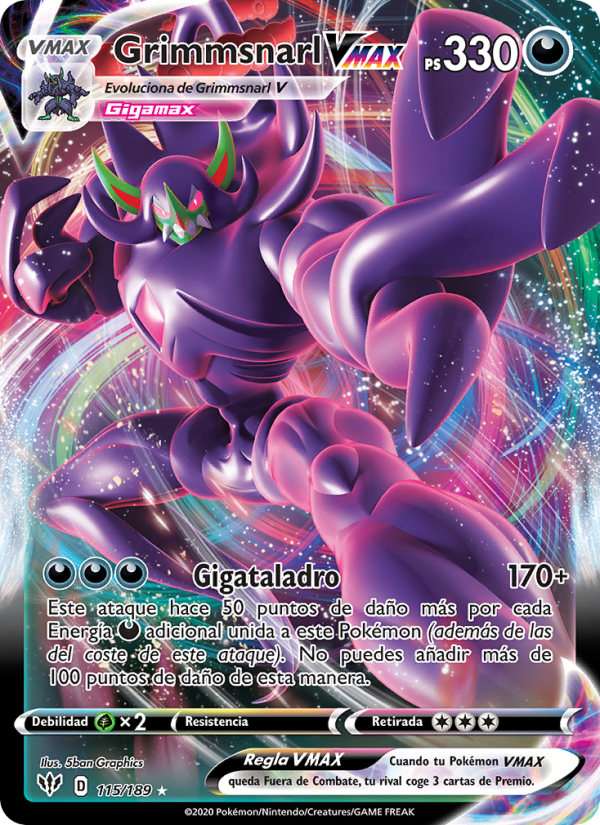 Grimmsnarl VMAX 115 — Darkness Ablaze (Spanish Pokémon TCG card)