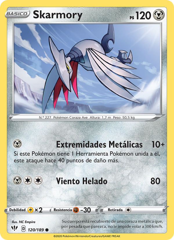 Skarmory 120 — Darkness Ablaze (Spanish Pokémon TCG card)
