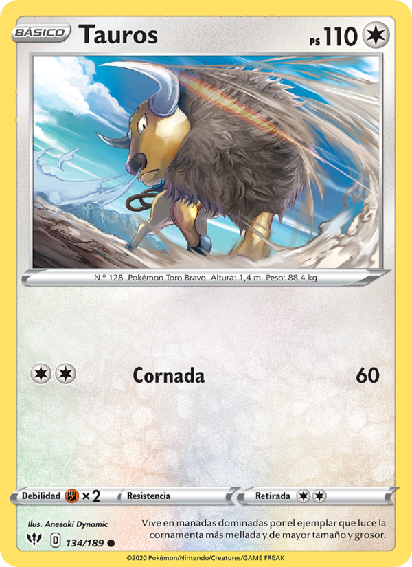 Tauros 134 — Darkness Ablaze (Spanish Pokémon TCG card)