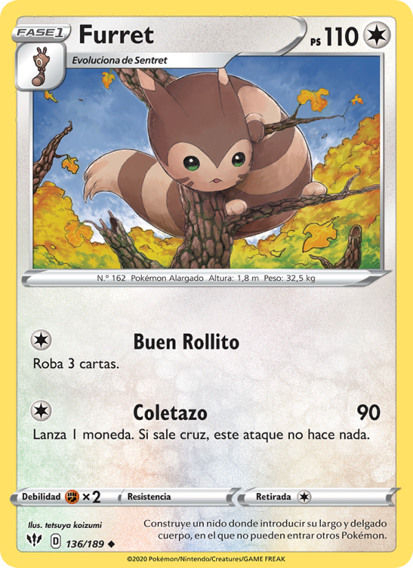 Furret 136 — Darkness Ablaze (Spanish Pokémon TCG card)