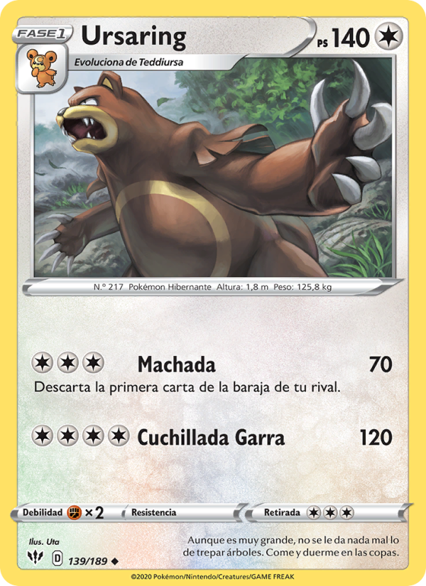 Ursaring 139 — Darkness Ablaze (Spanish Pokémon TCG card)