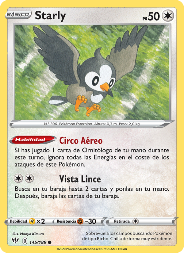 Starly 145 — Darkness Ablaze (Spanish Pokémon TCG card)