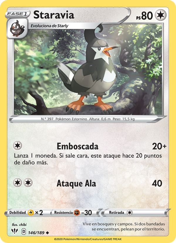 Staravia 146 — Darkness Ablaze (Spanish Pokémon TCG card)