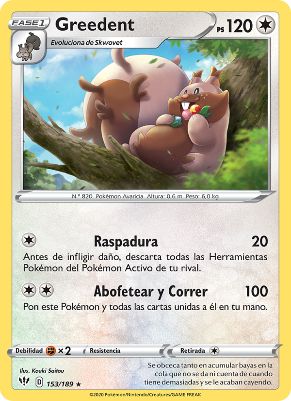 Greedent 153 — Darkness Ablaze (Spanish Pokémon TCG card)