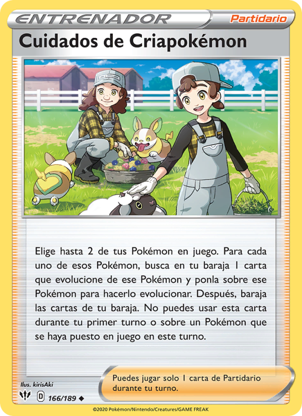 Cuidados de Criapokémon 166 — Darkness Ablaze (Spanish Pokémon TCG card)