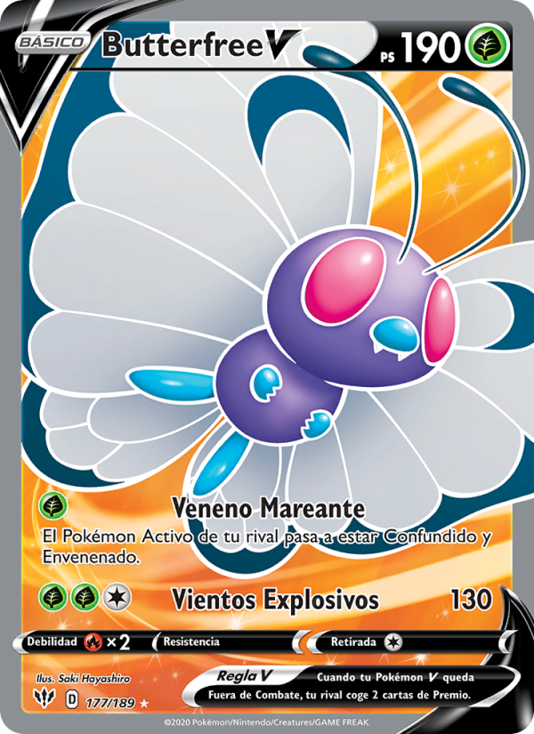 Butterfree V 177 — Darkness Ablaze (Spanish Pokémon TCG card)