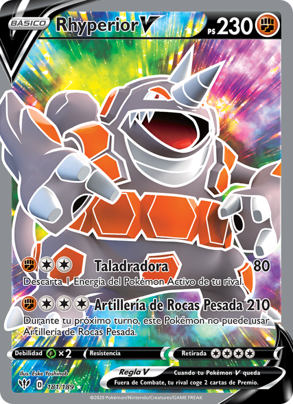 Rhyperior V 181 — Darkness Ablaze (Spanish Pokémon TCG card)