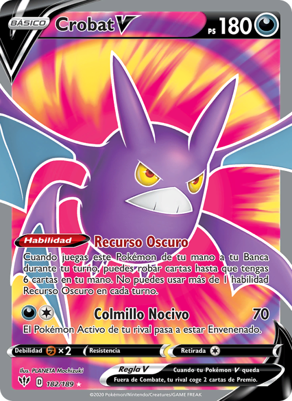 Crobat V 182 — Darkness Ablaze (Spanish Pokémon TCG card)