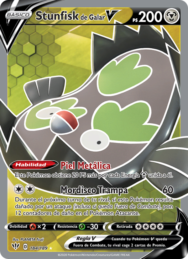 Stunfisk V de Galar 184 — Darkness Ablaze (Spanish Pokémon TCG card)