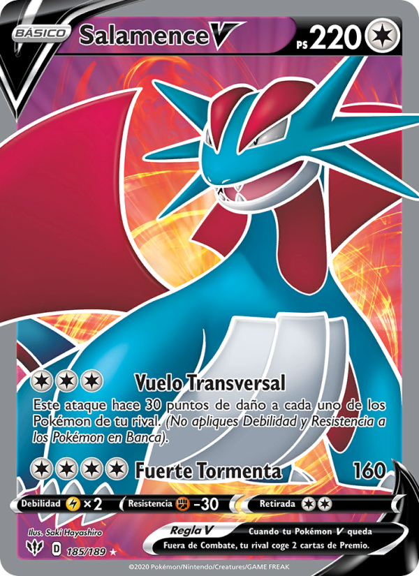 Salamence V 185 — Darkness Ablaze (Spanish Pokémon TCG card)