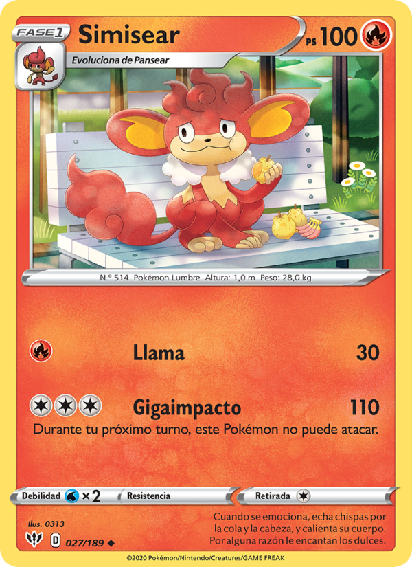 Simisear 27 — Darkness Ablaze (Spanish Pokémon TCG card)