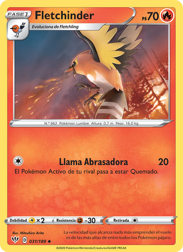 Fletchinder 31 — Darkness Ablaze (Spanish Pokémon TCG card)
