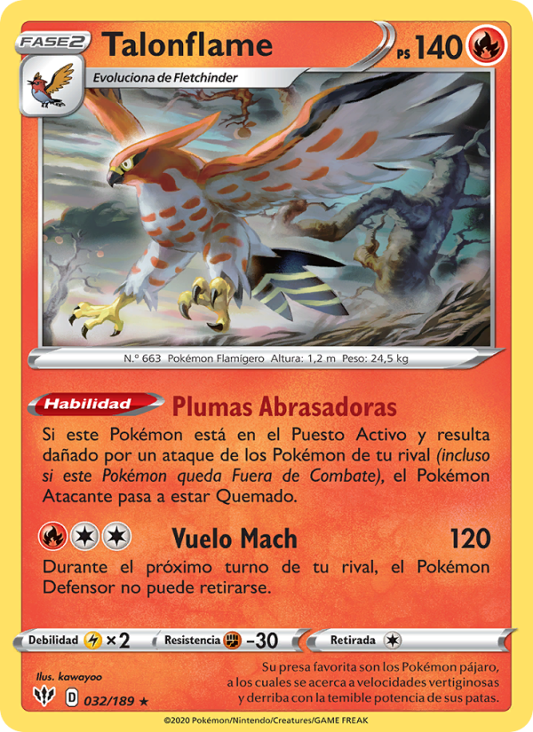 Talonflame 32 — Darkness Ablaze (Spanish Pokémon TCG card)