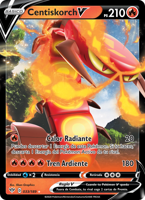 Centiskorch V 33 — Darkness Ablaze (Spanish Pokémon TCG card)