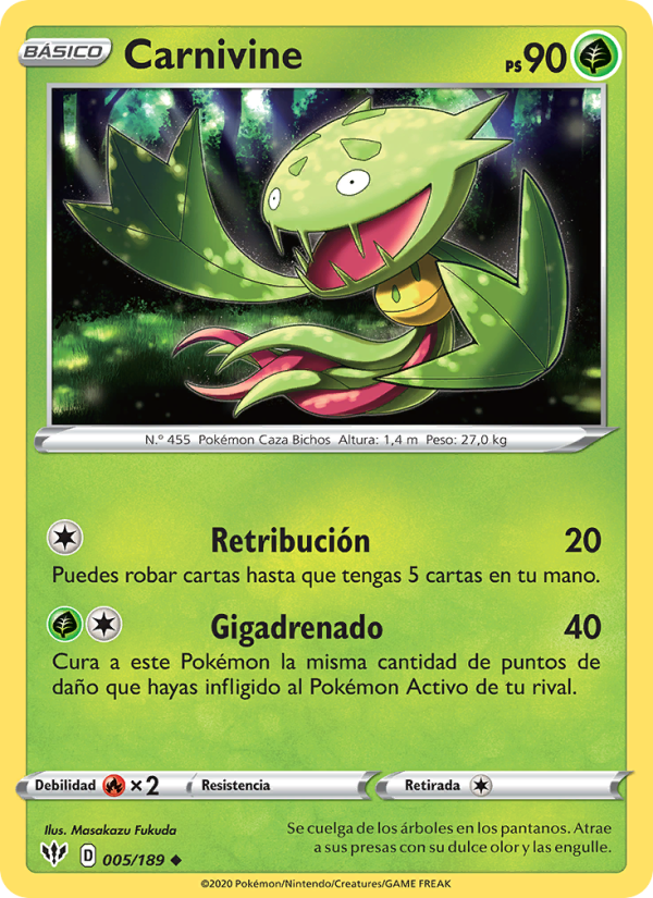 Carnivine 5 — Darkness Ablaze (Spanish Pokémon TCG card)