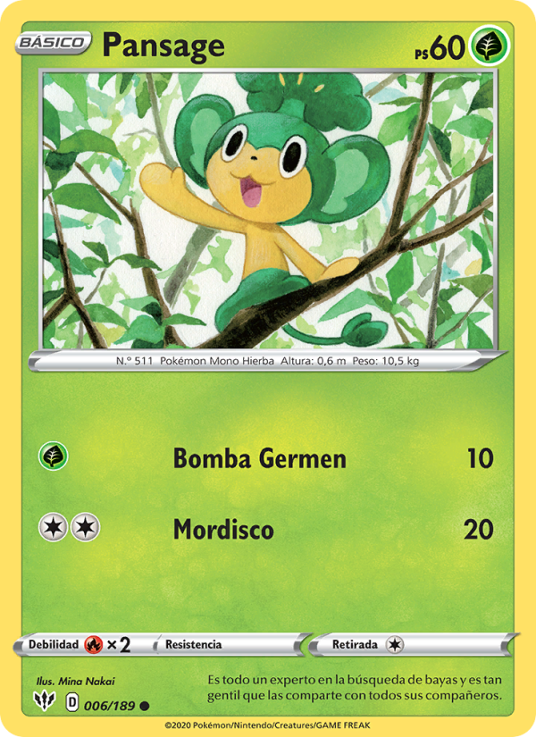 Pansage 6 — Darkness Ablaze (Spanish Pokémon TCG card)