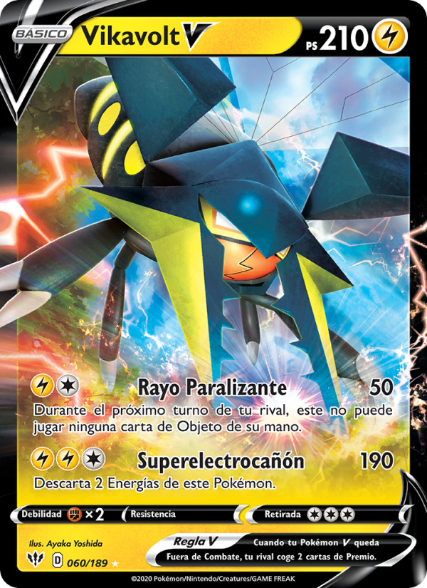 Vikavolt V 60 — Darkness Ablaze (Spanish Pokémon TCG card)