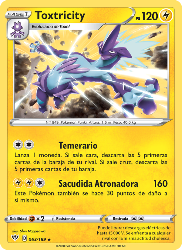 Toxtricity 63 — Darkness Ablaze (Spanish Pokémon TCG card)