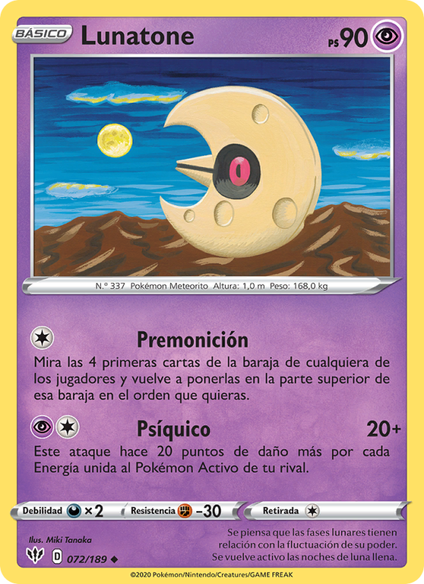 Lunatone 72 — Darkness Ablaze (Spanish Pokémon TCG card)