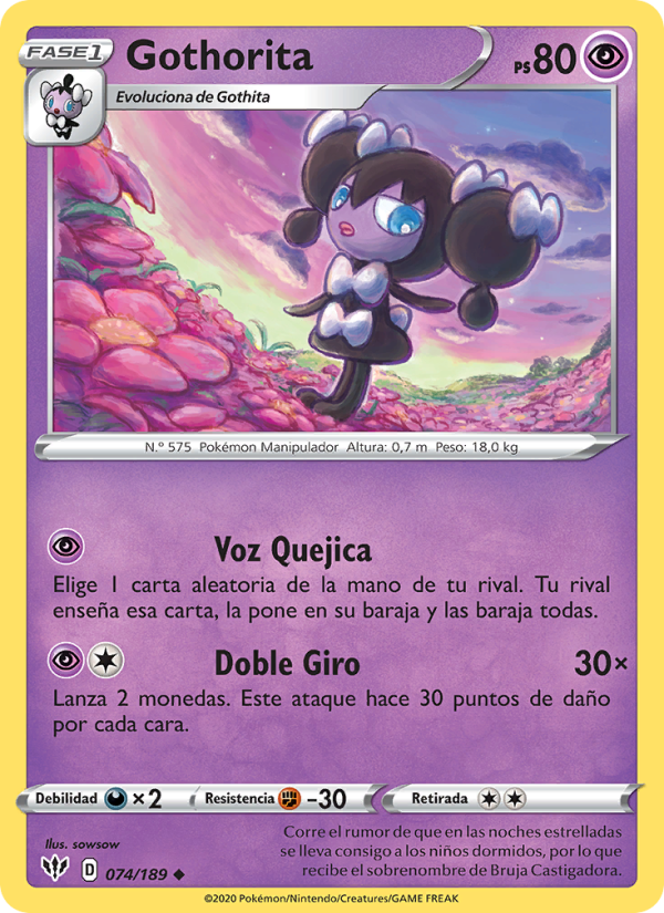Gothorita 74 — Darkness Ablaze (Spanish Pokémon TCG card)