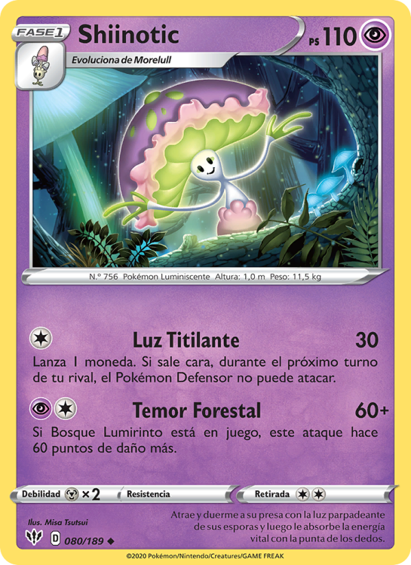 Shiinotic 80 — Darkness Ablaze (Spanish Pokémon TCG card)