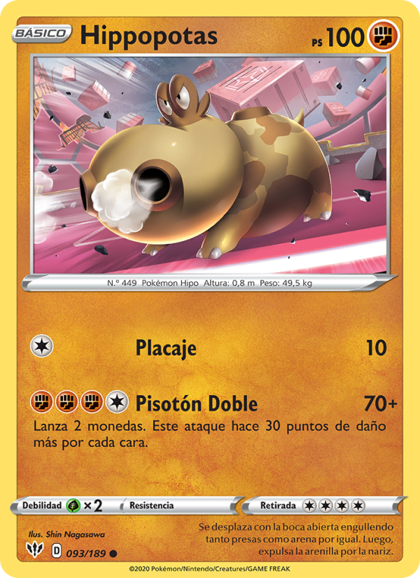 Hippopotas 93 — Darkness Ablaze (Spanish Pokémon TCG card)