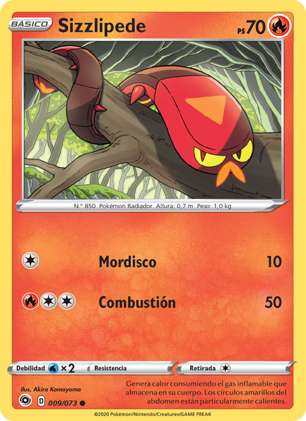 Sizzlipede 9 — Weg des Champs (Spanish Pokémon TCG card)