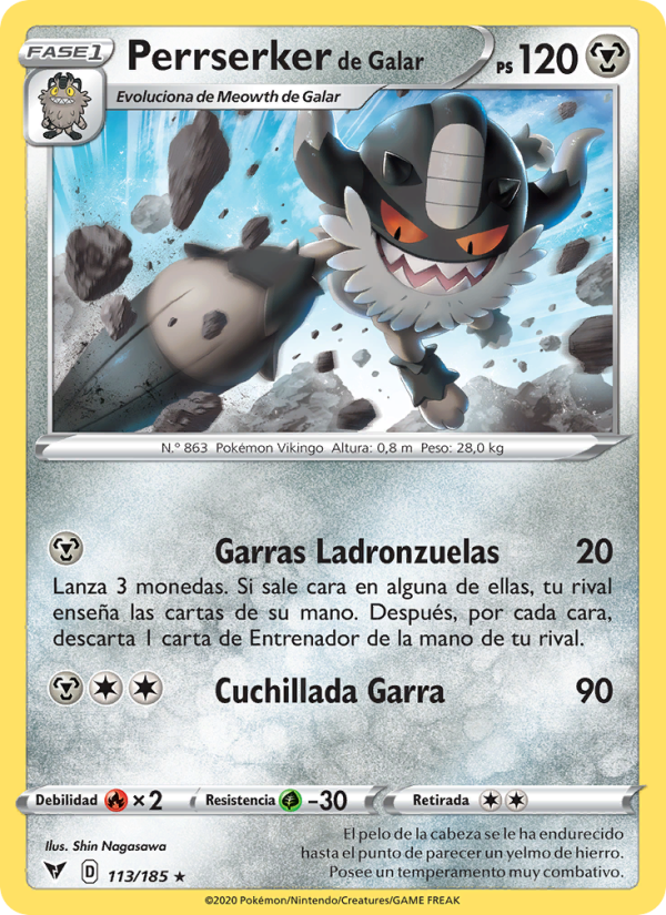 Perrserker de Galar 113 — Vivid Voltage (Spanish Pokémon TCG card)
