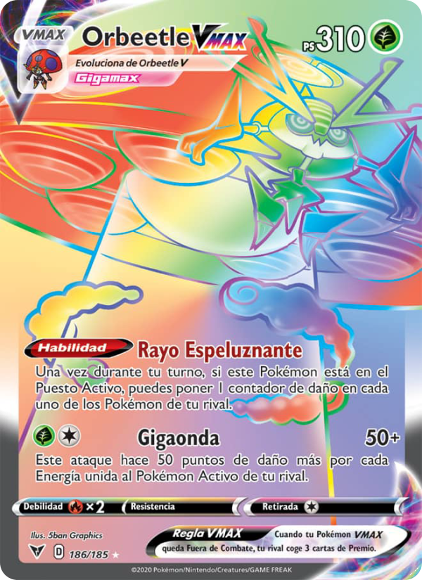 Orbeetle VMAX 186 — Vivid Voltage (Spanish Pokémon TCG card)