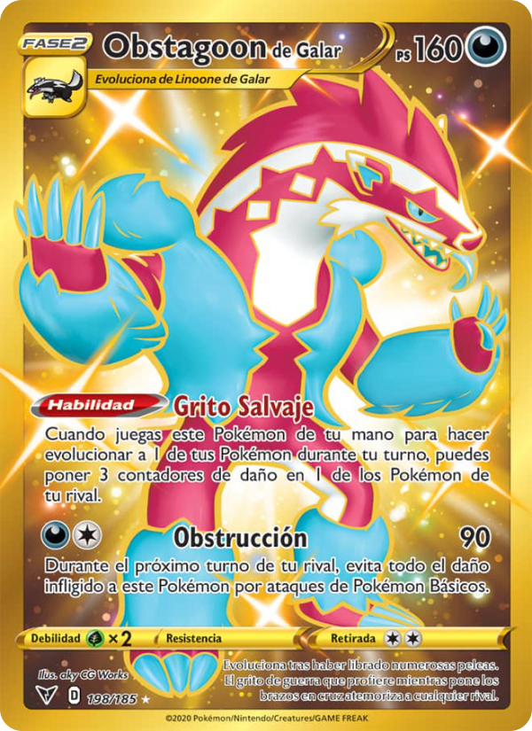 Obstagoon de Galar 198 — Vivid Voltage (Spanish Pokémon TCG card)
