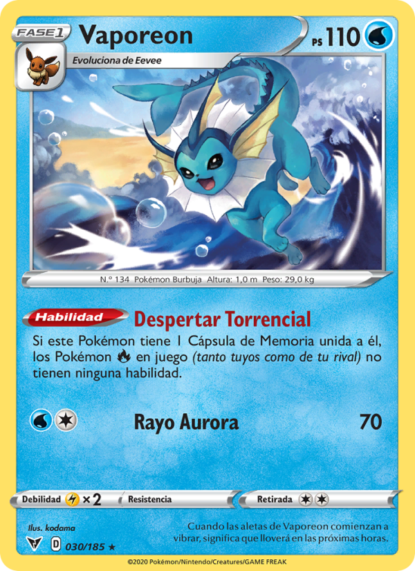 Vaporeon 30 — Vivid Voltage (Spanish Pokémon TCG card)