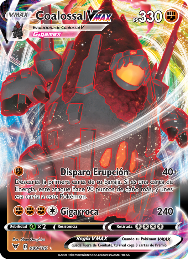 Coalossal VMAX 99 — Vivid Voltage (Spanish Pokémon TCG card)