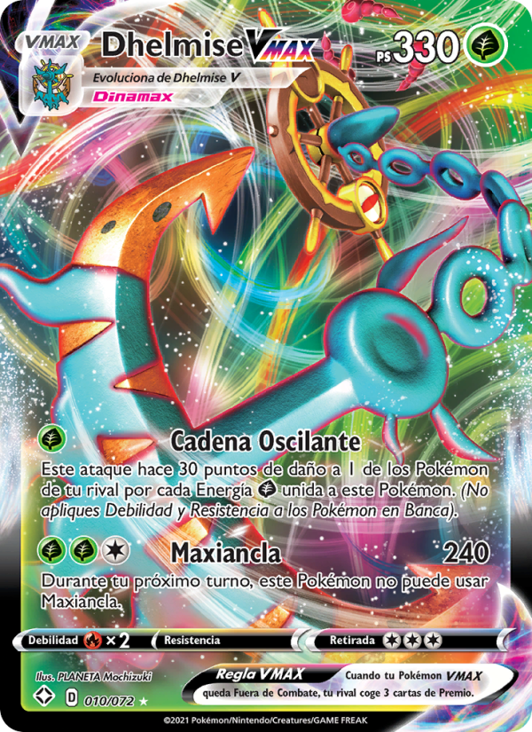Dhelmise VMAX 10 — Glänzendes Schicksal (Spanish Pokémon TCG card)