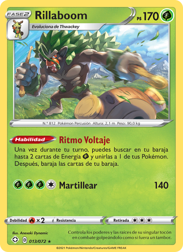 Rillaboom 13 — Glänzendes Schicksal (Spanish Pokémon TCG card)