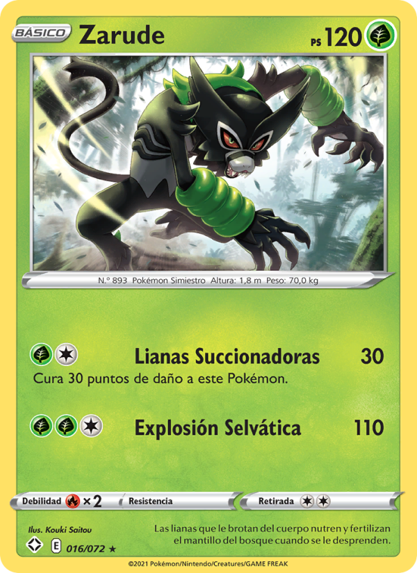 Zarude 16 — Glänzendes Schicksal (Spanish Pokémon TCG card)
