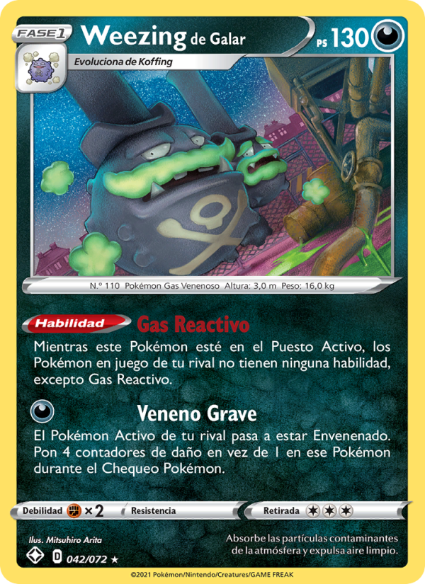 Weezing de Galar 42 — Glänzendes Schicksal (Spanish Pokémon TCG card)