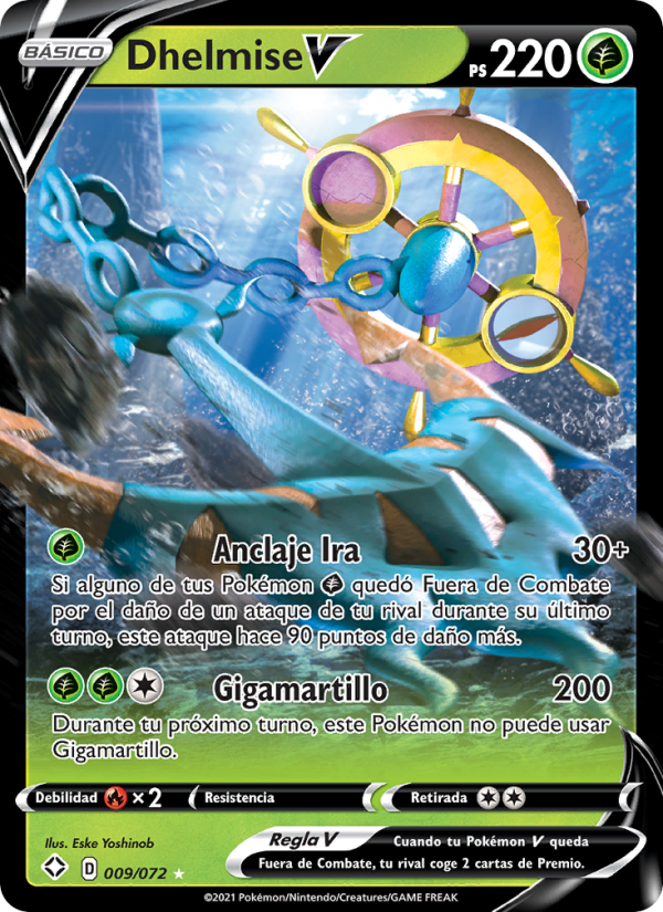 Dhelmise V 9 — Glänzendes Schicksal (Spanish Pokémon TCG card)