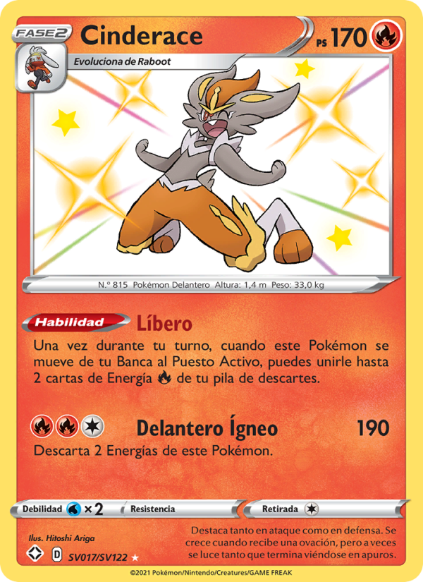 Cinderace SV017 — Glänzendes Schicksal (Spanish Pokémon TCG card)