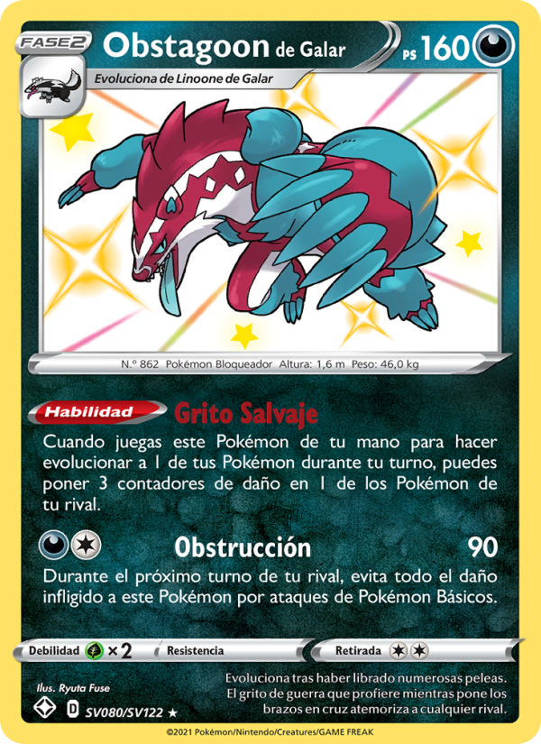 Obstagoon de Galar SV080 — Glänzendes Schicksal (Spanish Pokémon TCG card)