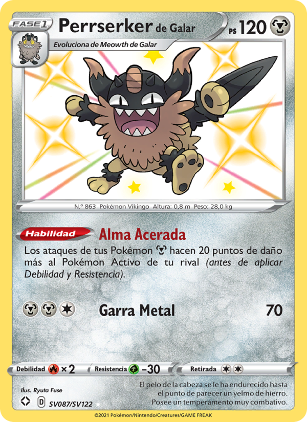 Perrserker de Galar SV087 — Glänzendes Schicksal (Spanish Pokémon TCG card)