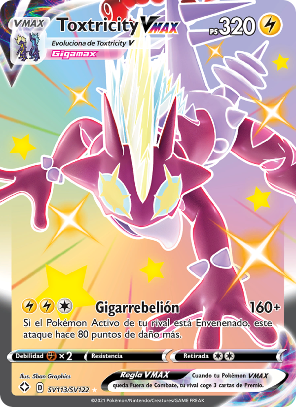 Toxtricity VMAX SV113 — Glänzendes Schicksal (Spanish Pokémon TCG card)