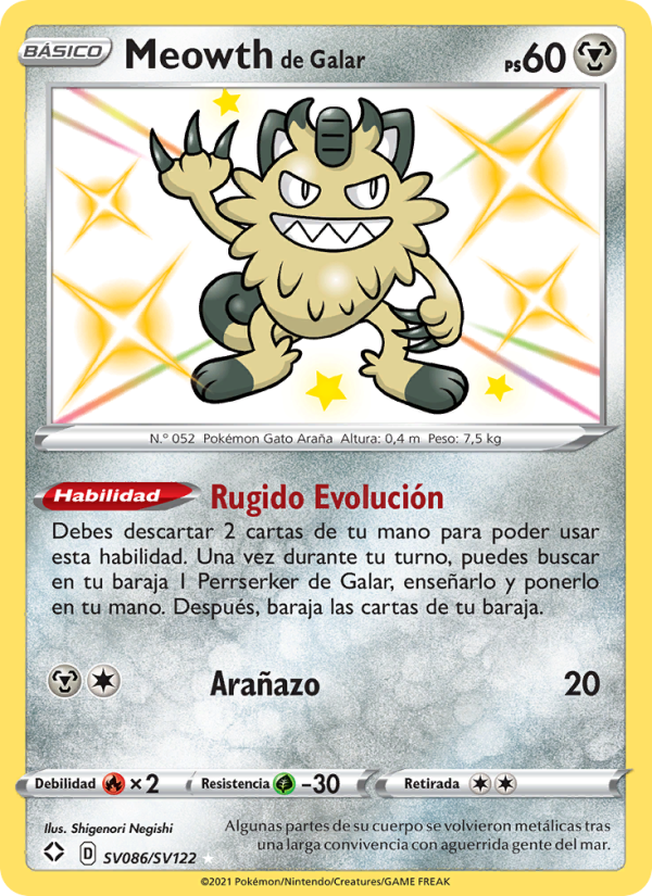 Meowth de Galar SV086 — Glänzendes Schicksal (Spanish Pokémon TCG card)
